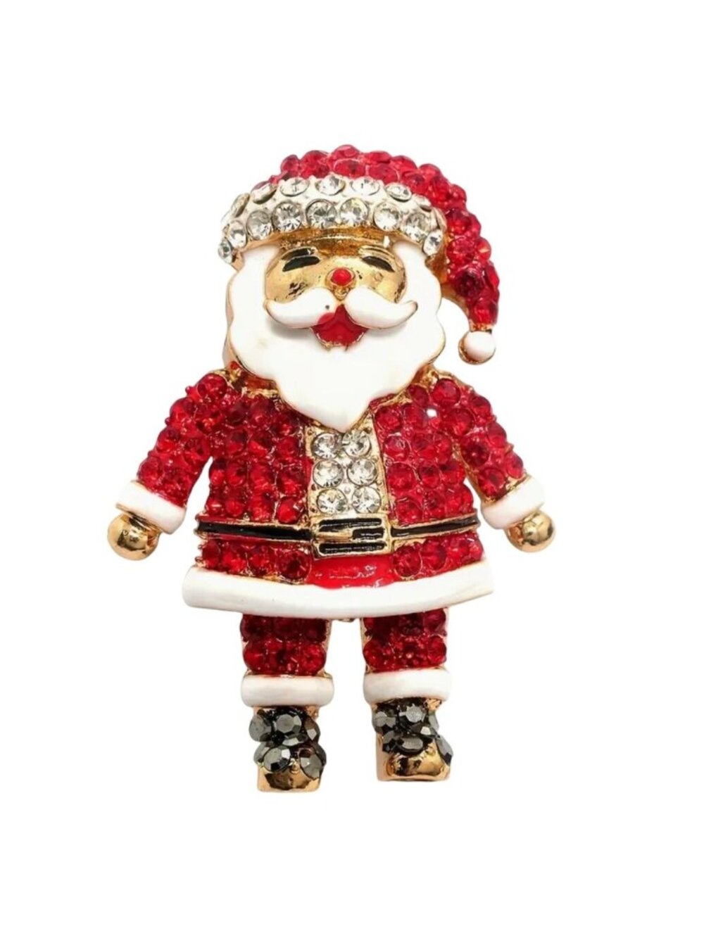Santa Claus Brooch Red Crystal Gold Tone